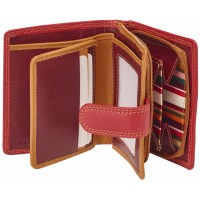 London Leathergoods Small Zip Round Purse with Tabbed Wallet Section & ID Window Swing Section in Multi Soft Cow Nappa